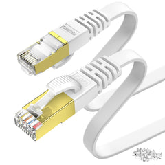 KASIMO Flat-Cat7-Ethernet-Cable 10M White, Gigabit Lan Network Cable RJ45 High-Speed Flat Ethernet Cable 10Gbps 600Mhz/s STP Compatible with PC,Game Console,PS5,Switch,Modem,Smart TV,Patch Panel