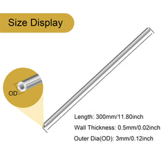 LAVMHAB 304 Stainless Steel Tube 3mm OD X 0.5mm Wall Thickness 300mm Length, Seamless Round Stainless Steel Pipes (4pcs)