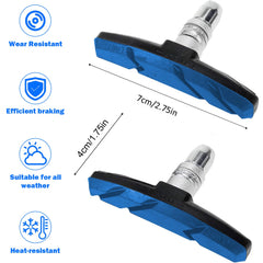 TUHDWJ 2 Pairs V Bike Brake Pads, 70mm V Brake Blocks, Bicycle Brake Blocks Set with Hex Nuts and Spacer, 1 hexagonal spanner included, for Road Bikes Mountain Bikes (Blue)