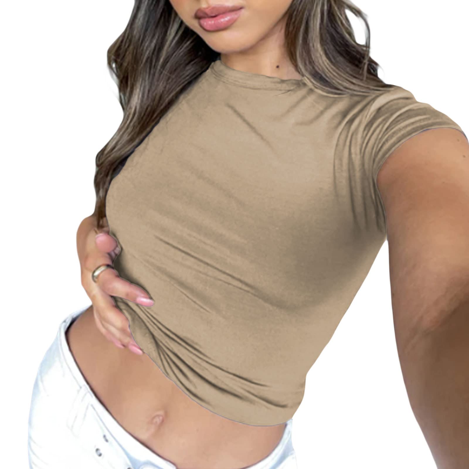 Women's Basic Slim Fit T-Shirt Top Short Sleeve Y2K Tops TikTok Influence Crop Top Club Party Streetwear(Green-1, XL)