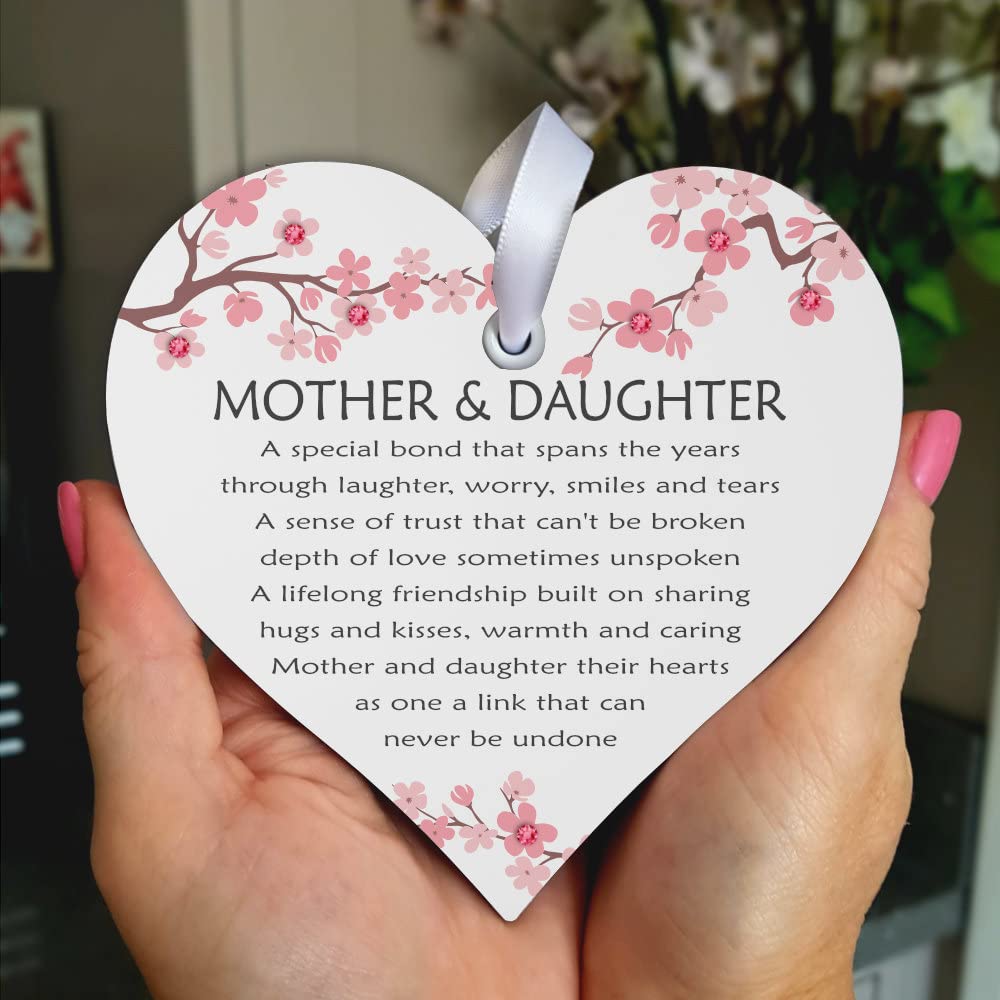 Mum Gift From Daughter-Mother and Daughter Gifts-Gift For Daughter From Mum-Birthday-Cheer Up-Miss You-Wooden Heart Sign-HT18