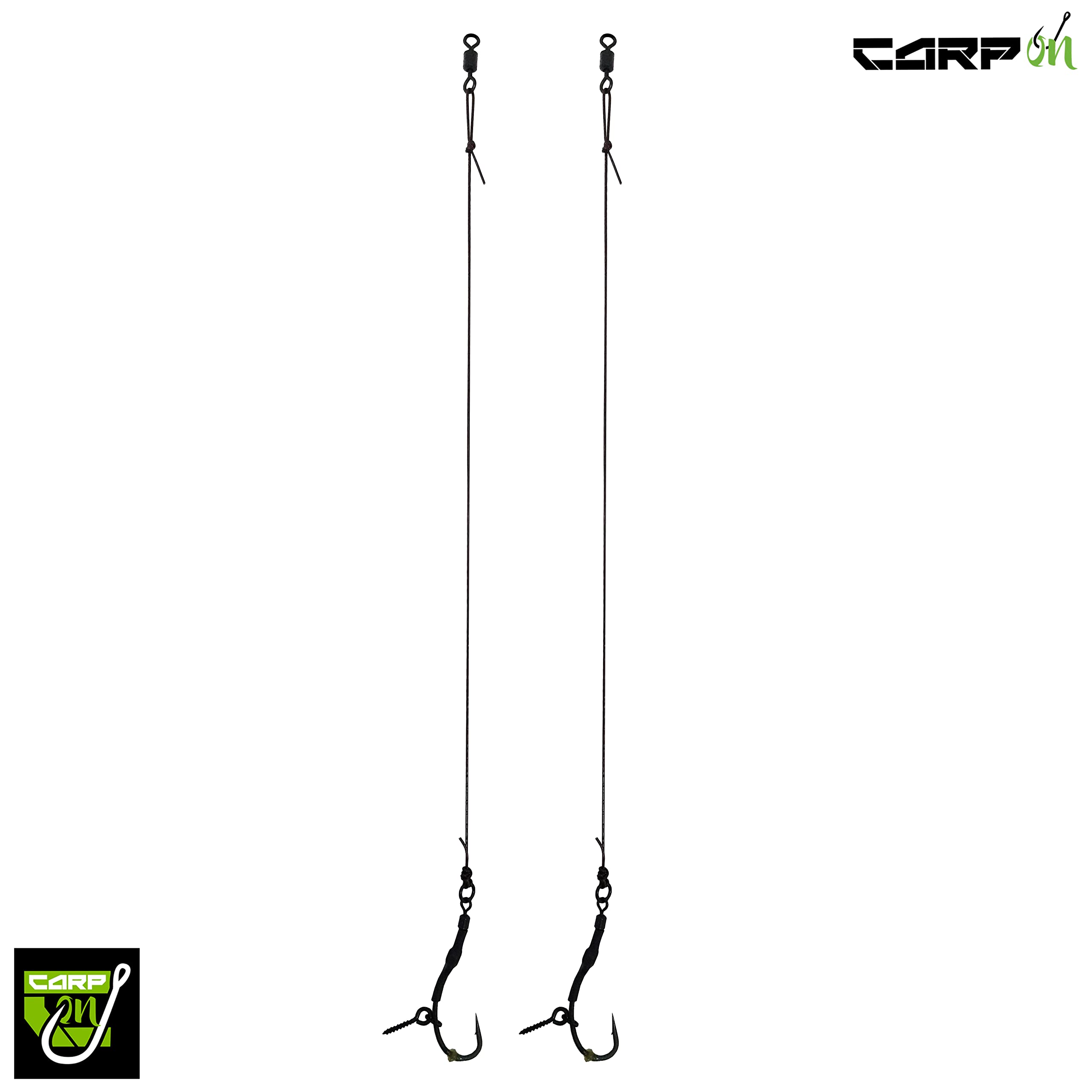 Carp On - 2 x SPINNER READY RIGS Size 8 - Carbon Hooks / 25lb Braid/Swivel & Flexi Ring/Bait Screw & Bell Cap Bead (Micro Barbed, 2 Rigs - Size 8 Hook) [37-3906-8]