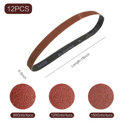 13mmx457mm 13mm x 457mm Sanding Belt Assorted Pack,12 Pcs(4 Each of 80 120 150 Grits) Aluminum Oxide for Sander