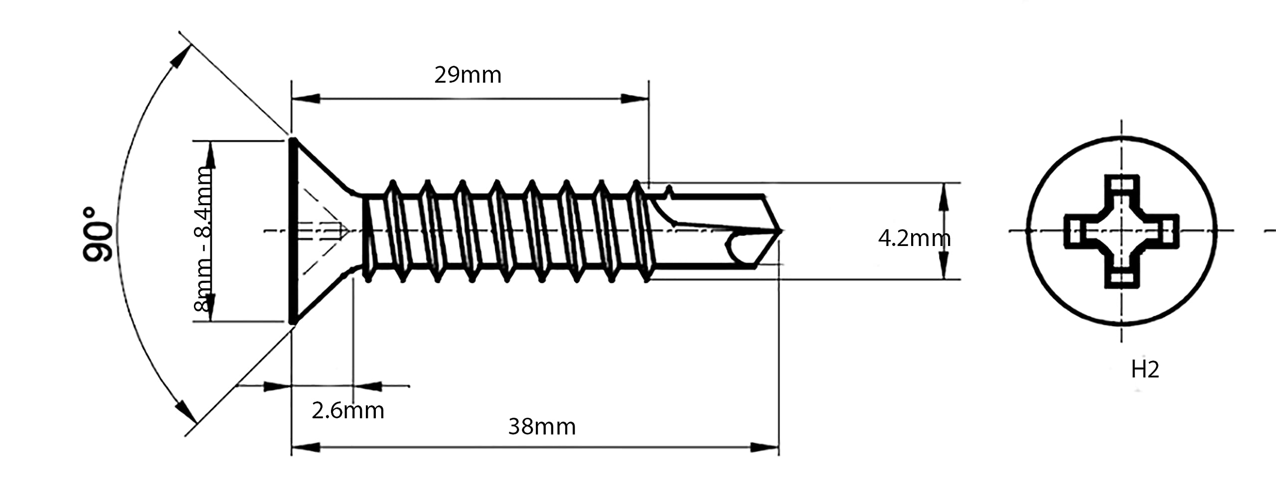 4.2mm x 38mm Self Drilling Countersunk Screws Steel Self Tapping Screws for Metal Sheets Roofing Windows (Pack of 50)