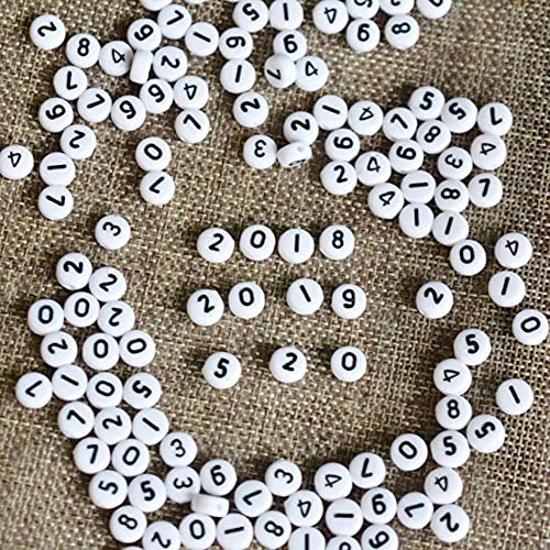 Number Beads, 500Pcs Number 0-9 Flat Round Acrylic Beads for Jewelry Bracelets Necklaces Making DIY Crafting 4 x 7mm