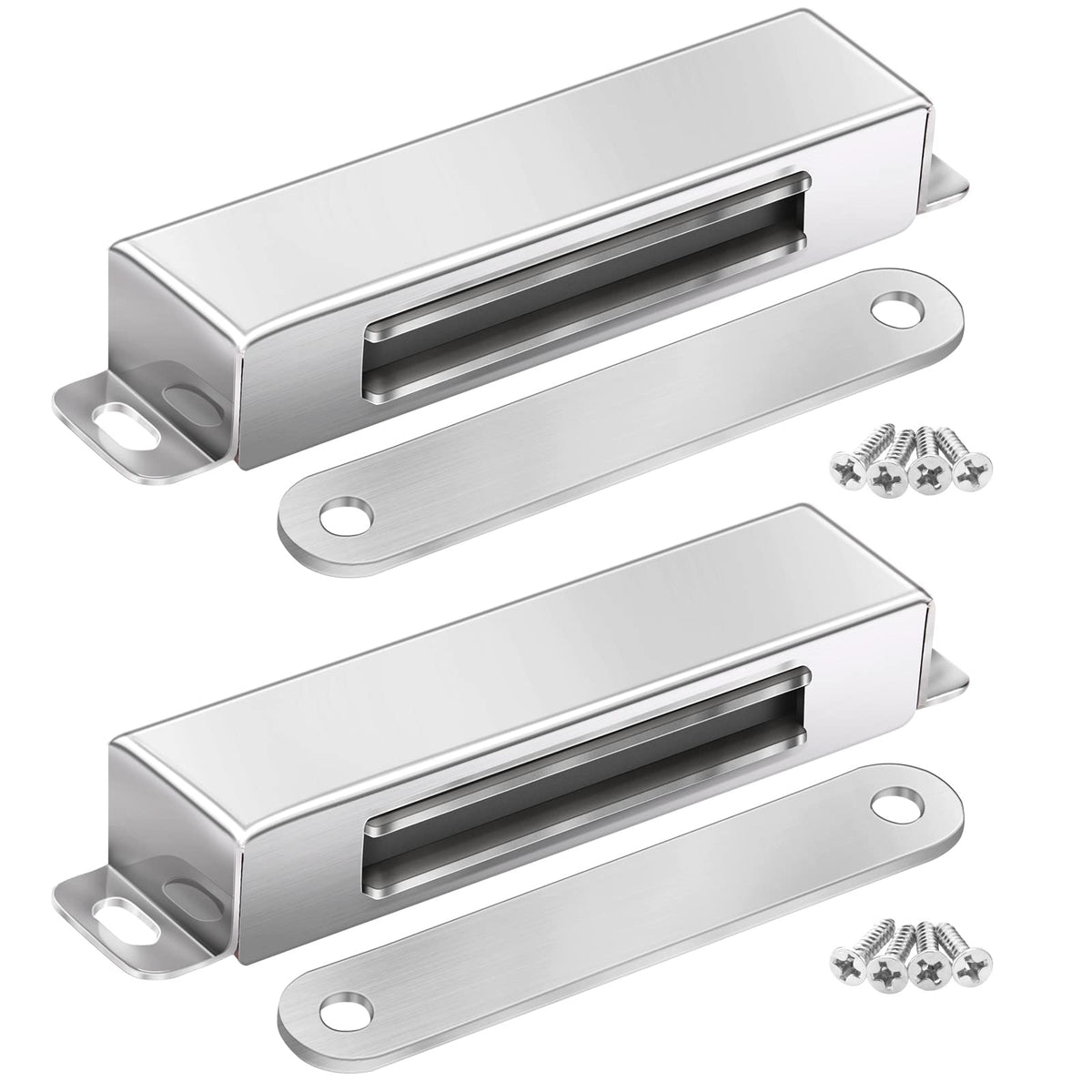 Onarway Magnetic Door Catch 30KG Pull Strong Magnet Cabinet Latches Magnetic Hardware Stainless Steel Chrome Door Closer for Bathroom Kitchen Sliding Door Window Cupboard (60lbs Strength 2 Pack)