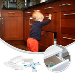 Invisible Drawer Locks Child Safety Locks Baby Proofing Hidden Latches Childproof Cupboard Locks with Strong Adhesive for Cabinet Cupboard and Other Furniture(4Pack)