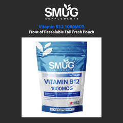 SMUG Supplements Vitamin B12 Tablets - 180 High Strength 1000mcg Pills - Contributes to The Reduction of Fatigue and Tiredness - Suitable for Men and Women - Vegan Friendly - Made in Britain