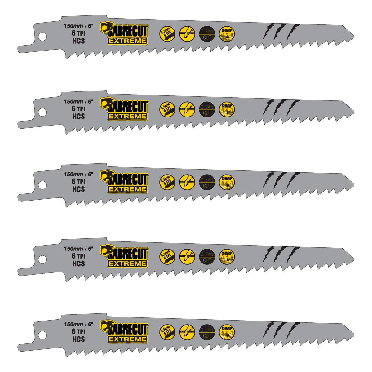 5 x SabreCut SCRS644D_5 150mm 6 TPI S644D Fast Wood Cutting Reciprocating Sabre Saw Blades Compatible with Bosch Dewalt Makita and many others