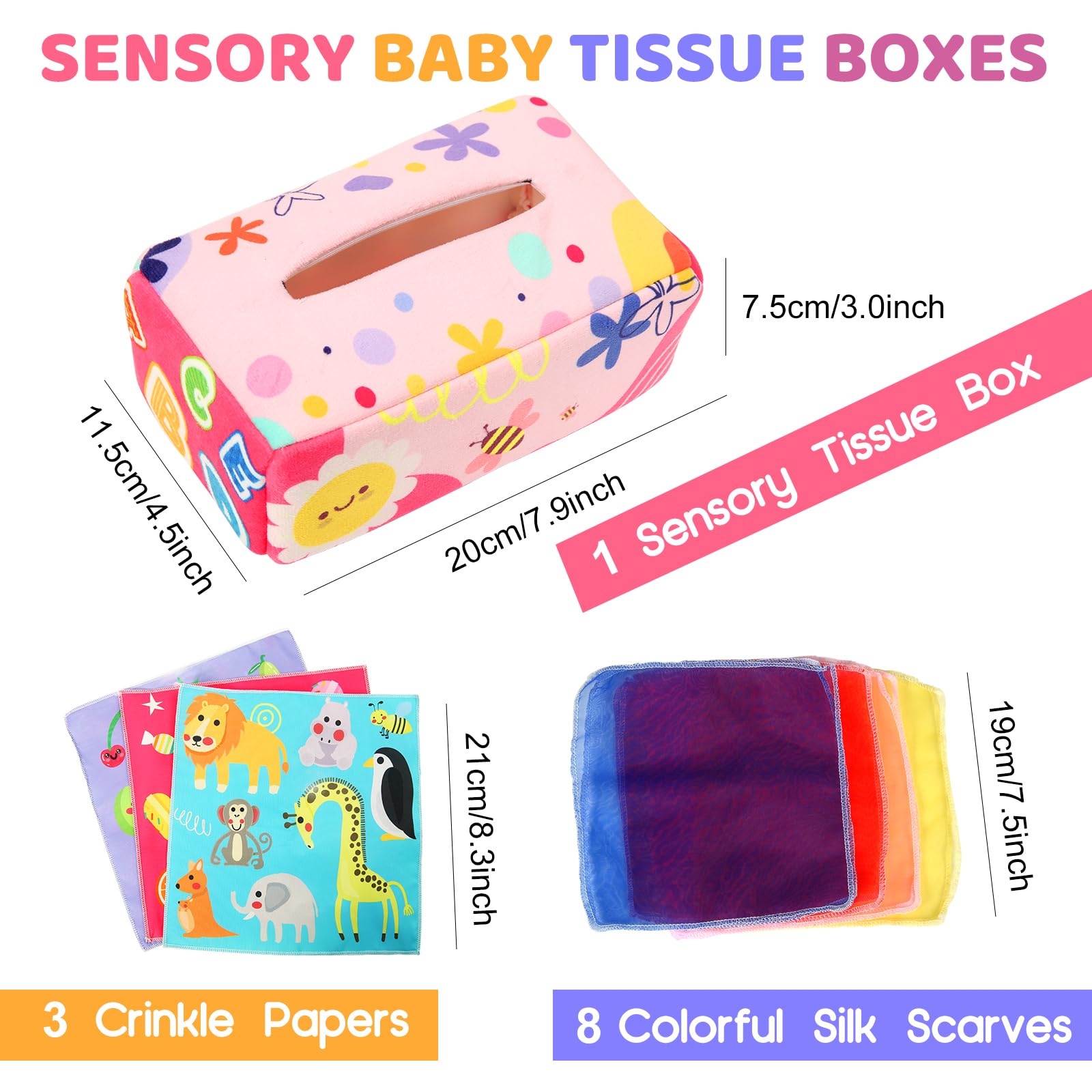 YOGINGO Baby Toys 6 to 24 Months - Baby Tissue Box Toy - Montessori Toys for 1 Tear Old Boys&Girls, Soft Contrast Crinkle Infant Sensory Toys, Toddlers Early Learning Toys Baby Gifts（Pink Theme）