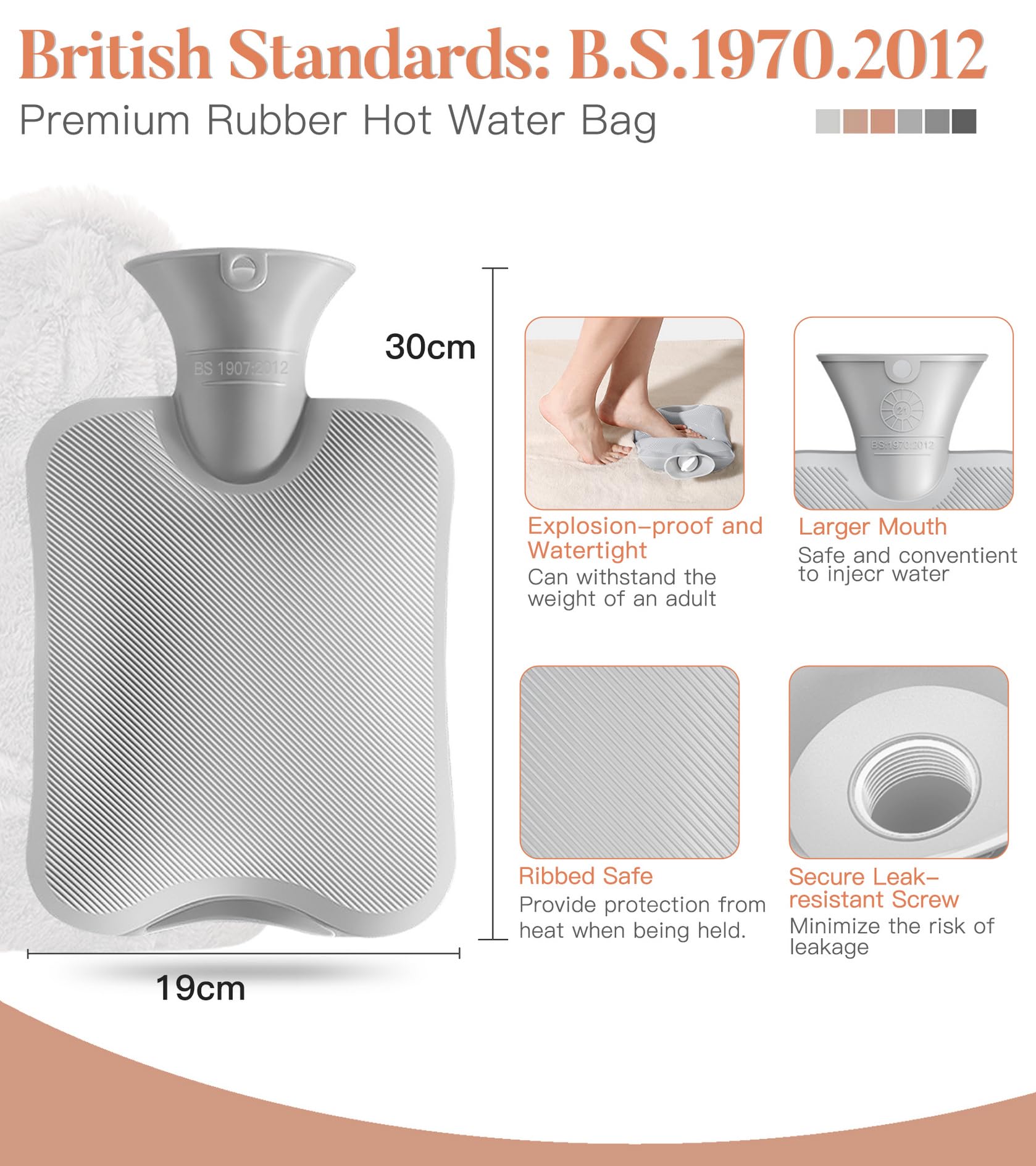 YIFOV Hot Water Bottle with Cover, 2L Large Capacity Premium Natural Rubber Hot Water Bag, Soft Fleece Cover Helps Provide Warmth and Pain Relief, Great Gift Ideal for Parents, Children