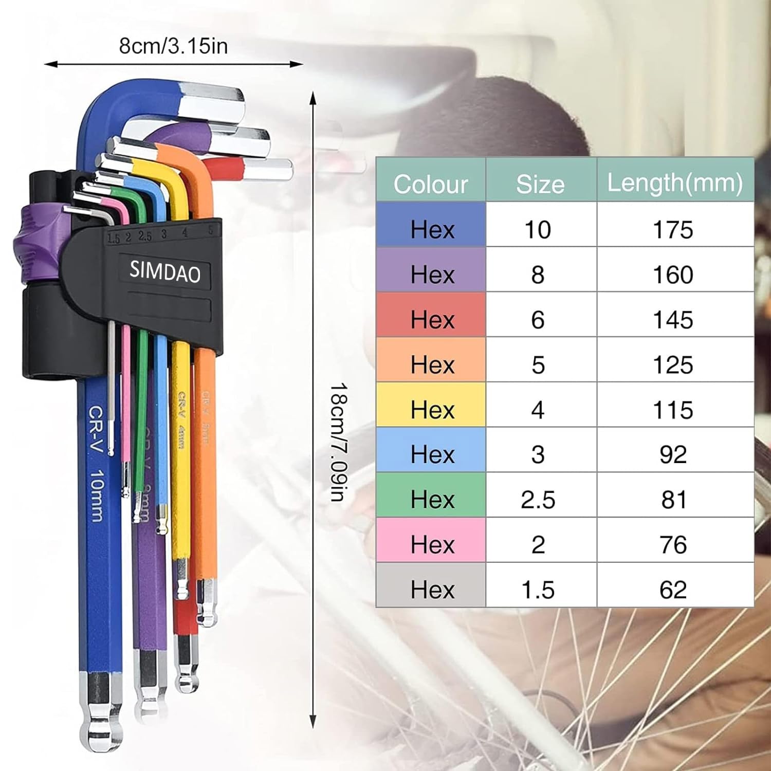 Metric Hex Key Set, 9Pcs Allen Key Set 1.5-10mm, Anti-Slip Long Ball End Hex Wrench Set, for Disassembly and Maintenance of Mechanical Equipment Vehicles, with Color Coding - Imperial…