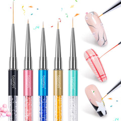 Beetles Nail Art Liner Brushes, Nail Gel Polish Painting Nail Art Design Brush Pen Set Diamond application Rhinestone Handle, Nail Dotting Painting Drawing Pen Sizes 5/7/9/11/20mm, 5Pcs