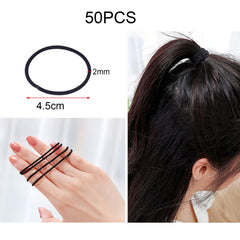 Elastic Hair Bands (50 Pieces), 2mm Elastic Hair Ties Ponytail Holders, Bulk Hair Ties No Metal Gentle Elastics for Women Men Girls Kids - Black