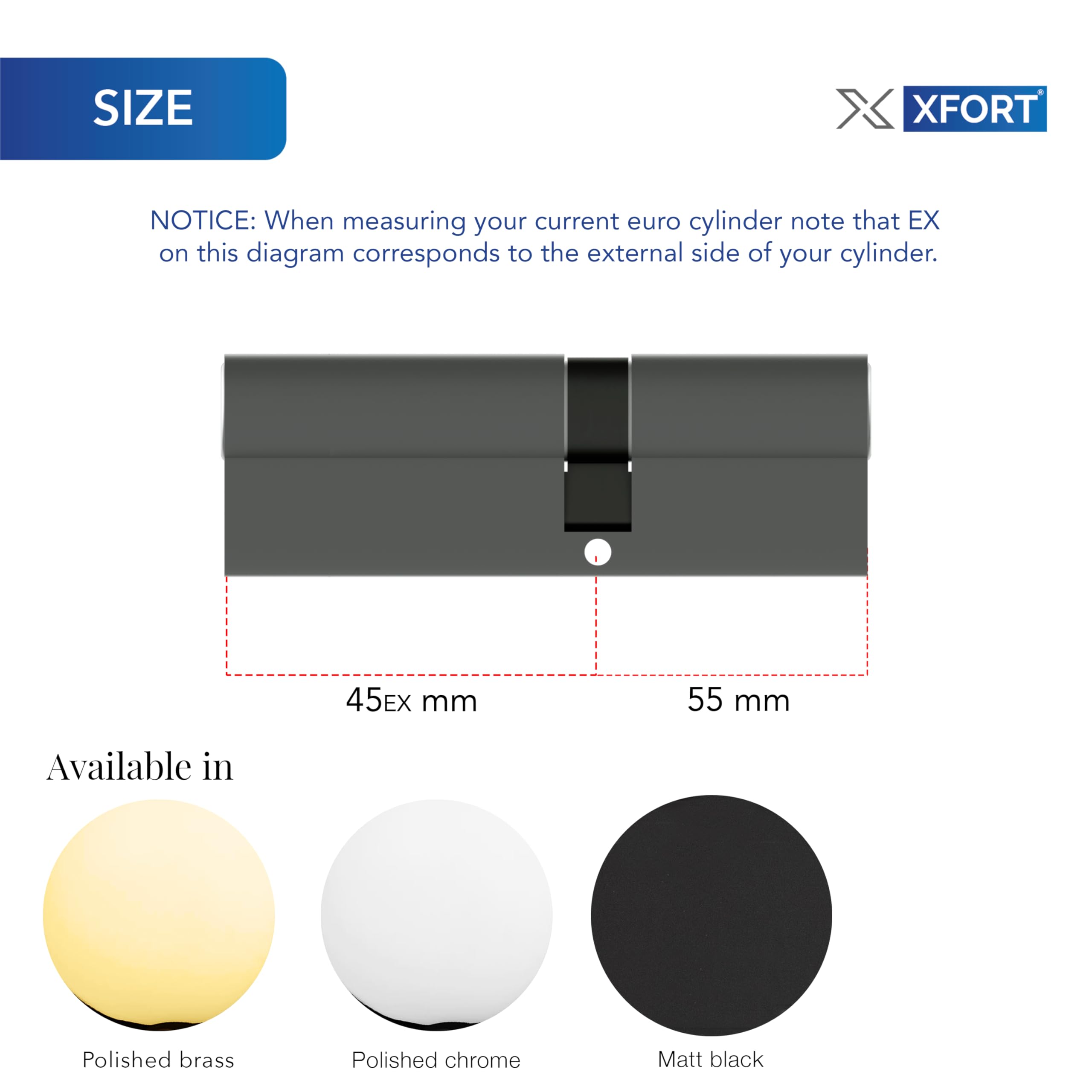 XFORT Chrome 45/55 Euro Cylinder Lock (100mm), Euro Door Barrel Lock with 3 Keys, Anti-Bump, Anti-Drill and Anti-Pick Door Lock with Key to Ensure High Security for Wooden, UPVC and Composite Doors.