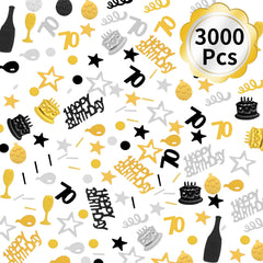 3000 Pieces Birthday Confetti Number 70 Glitter Confetti Birthday Cake Confetti Table Confetti Black Gold and Silver Party Decorations Supplies for Birthday, Anniversary (70th Style)