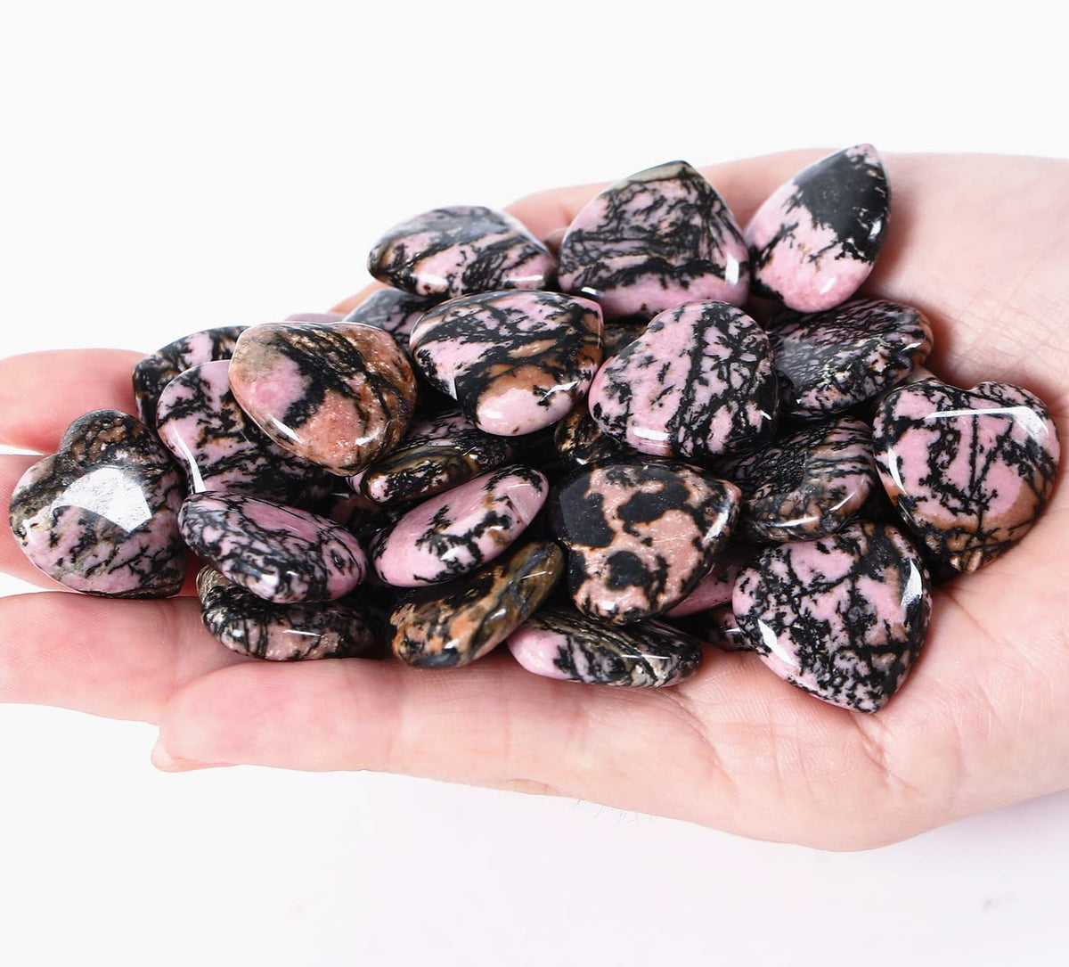 XIANNVXI 20 Pcs Rhodonite Crystal Heart Rhodonite Stones Natural Healing Gemstones Reiki Crystal Gifts for Meditation Energy Balancing