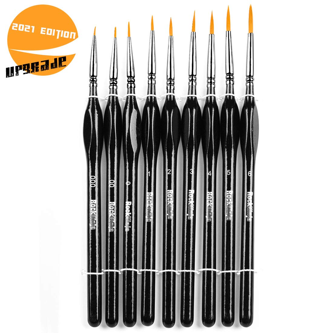 Detail Paint Brush Set, Rock Ninja 9pcs Thin Brushes for Fine Detailing & Art Painting - Acrylic,Watercolor, Oil Miniatures, Scale Models, Airplane Kits, Nail, Line Drawing, Warhammer 40k