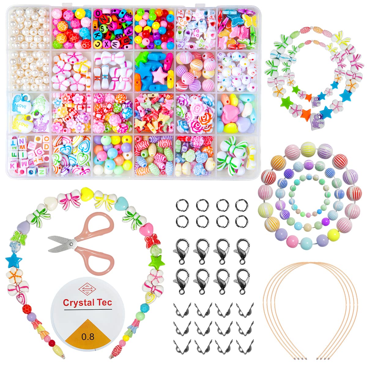 TXBOBECO Children DIY Beads Jewellery Making Kit, Girls Bracelet Making Kits for 4-9 Year Old, 24 Different Types Friendship Bracelets Art Craft Kit for Girls Kids