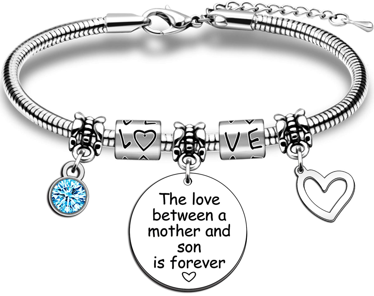 JMIMO Mum Gifts Mother Bracelet from Son Birthday Mother's Day Gift The Love Between A Mother and Son is Forever