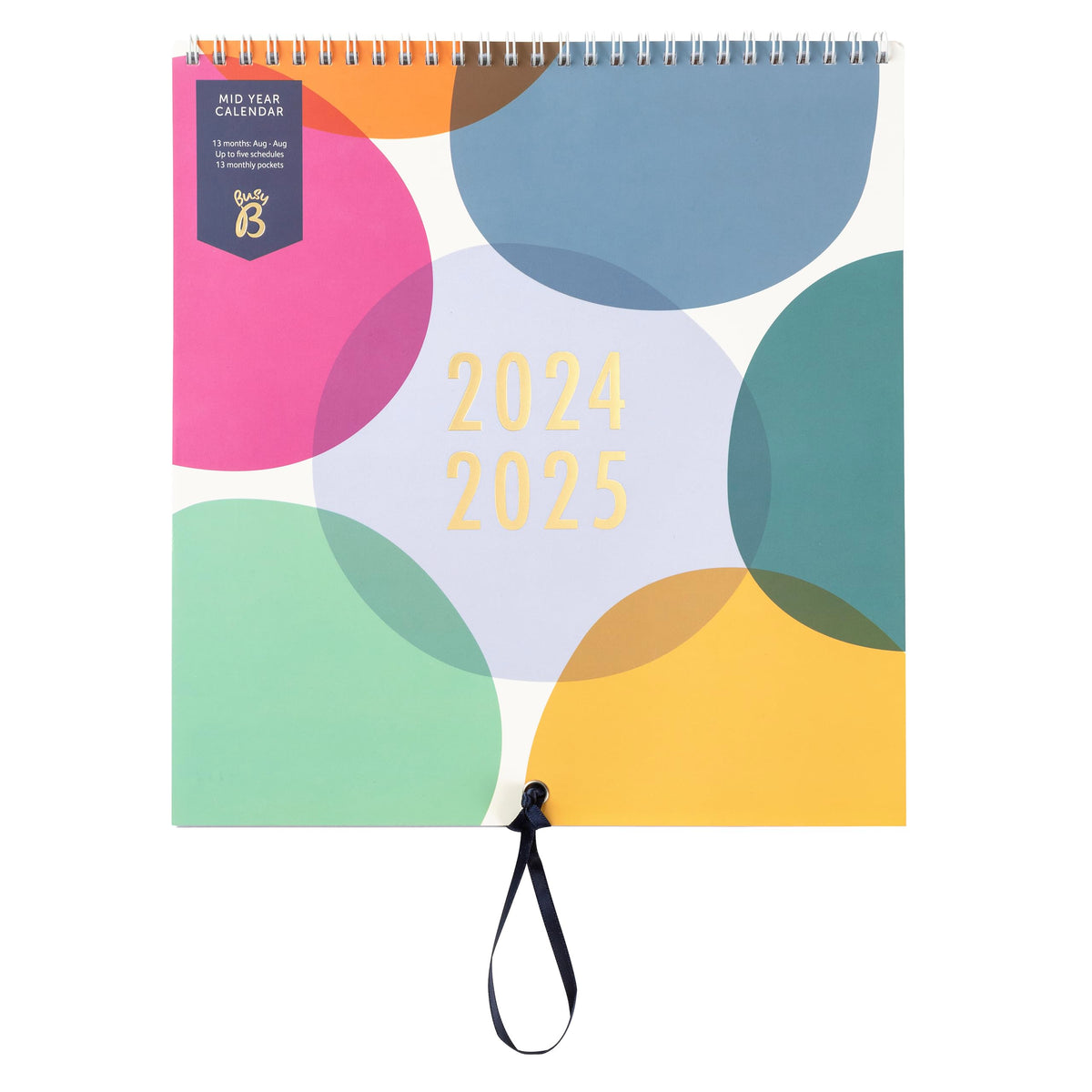 Busy B Mid Year Family Calendar Running August 2024 - August 2025. Spot Academic Family Wall Planner Featuring Month to View Layout, Five Schedules and 13 Monthly Pockets. FSC® Certified