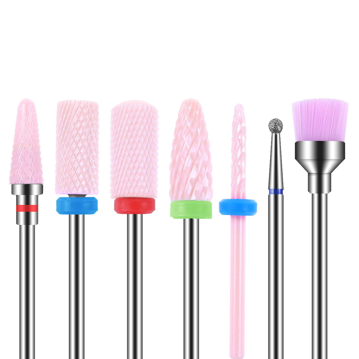 MAQUITA 7 Pieces Ceramic Nail Drill Bits Professional Remove Gel Acrylic Cuticle Diamond Tungsten Carbide Nail Drill Tools for Manicure Pedicure Home Use Great Gift (Pink)