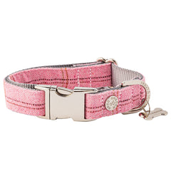 HUGO & HUDSON Tweed Dog Collar, Adjustable Quick Release Safety Metal Buckle, Pink Checked, S