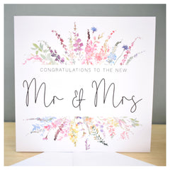 To the New Mr & Mrs Card   Wedding Day Congrats Card   Card Husband Wife   Rainbow Florals   148mm Square Modern Greeting Card