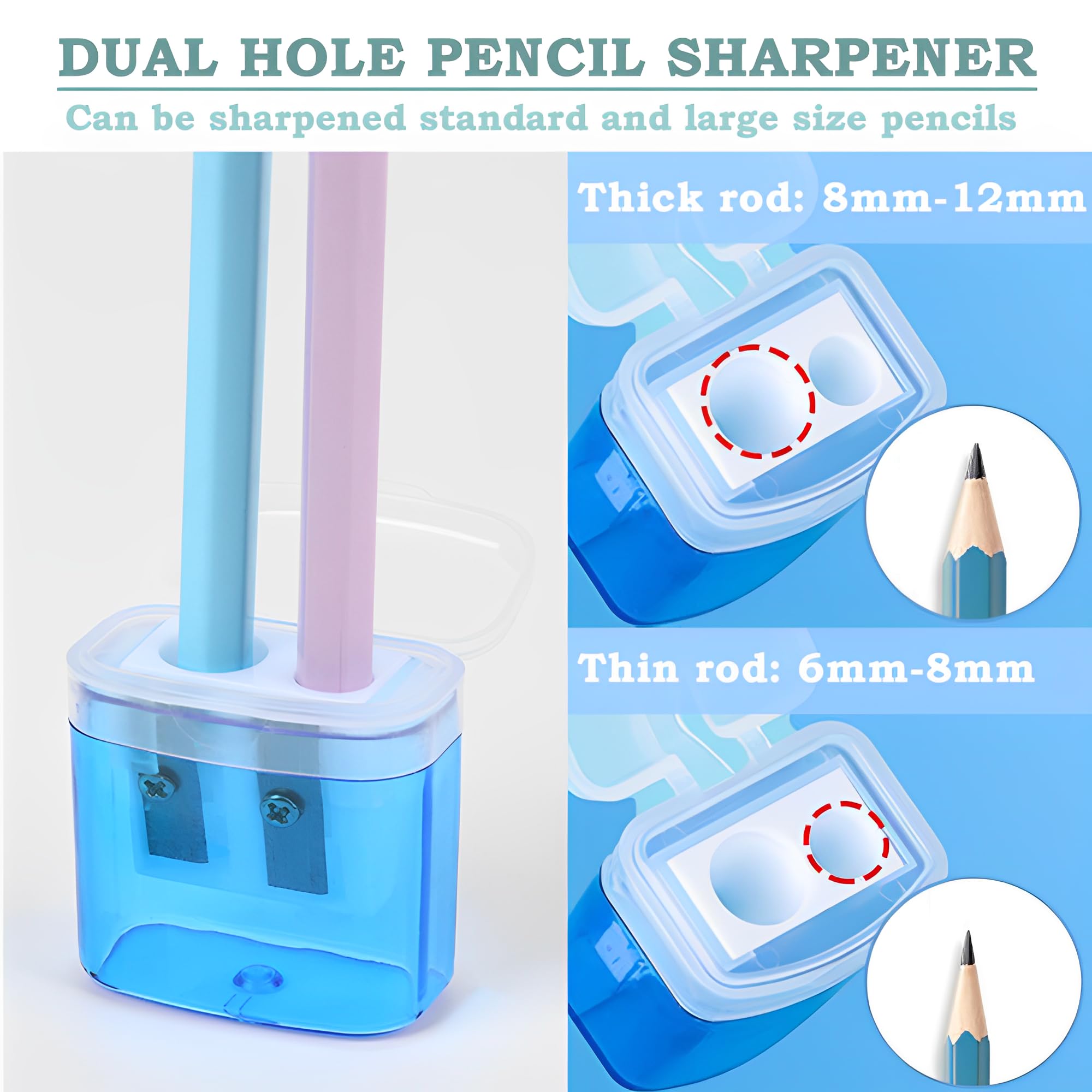 YOFASEN 4 PCS Pencil Sharpeners - Manual Pencil Sharpeners with Cover Handheld Dual Hole Pencil Sharpeners for Kids Students School Home Office Supply