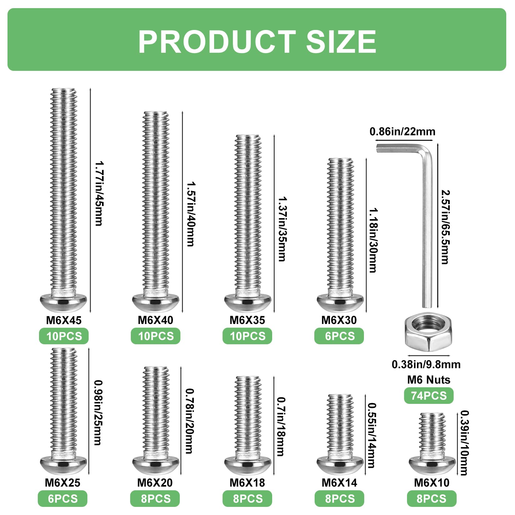 M6 Bolts and Nuts Set, 148 Pcs Hex Socket Head Cap Screws Nuts and Bolts Assorted Set, Round Head Pan Head Machine Screws Assortment Kit, Thread Fastener Hex Bolts and Nuts