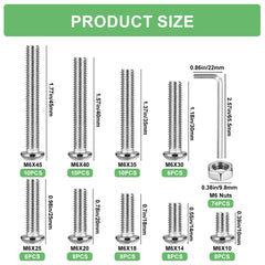 M6 Bolts and Nuts Set, 148 Pcs Hex Socket Head Cap Screws Nuts and Bolts Assorted Set, Round Head Pan Head Machine Screws Assortment Kit, Thread Fastener Hex Bolts and Nuts