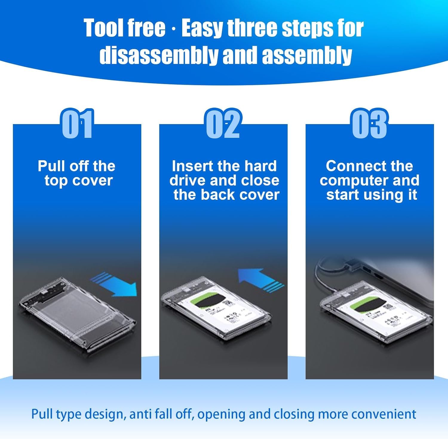 KingData SSD HDD Hard Drive Enclosure 2.5 inches inch SATA III USB 3.0 Caddy Case External Reader Laptop Fast Data Trasfer UASP Cable Included Tool-Free LED Indicator Clear