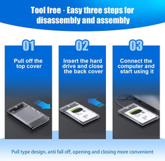 KingData SSD HDD Hard Drive Enclosure 2.5 inches inch SATA III USB 3.0 Caddy Case External Reader Laptop Fast Data Trasfer UASP Cable Included Tool-Free LED Indicator Clear