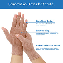 2-Pair Arthritis Compression Gloves for Alleviate Rheumatoid Osteoarthritis, Carpal Tunnel Raynauds Disease, Ease Muscle Tensi on Fingerless, Breathable & Moisture, Women and Men (Coffee, Small)
