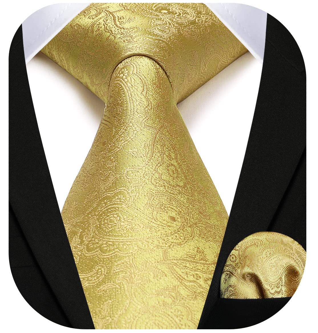 HISDERN Mens Paisley Gold Tie for Wedding Tie Handkerchief Men's Necktie & Pocket Square Set