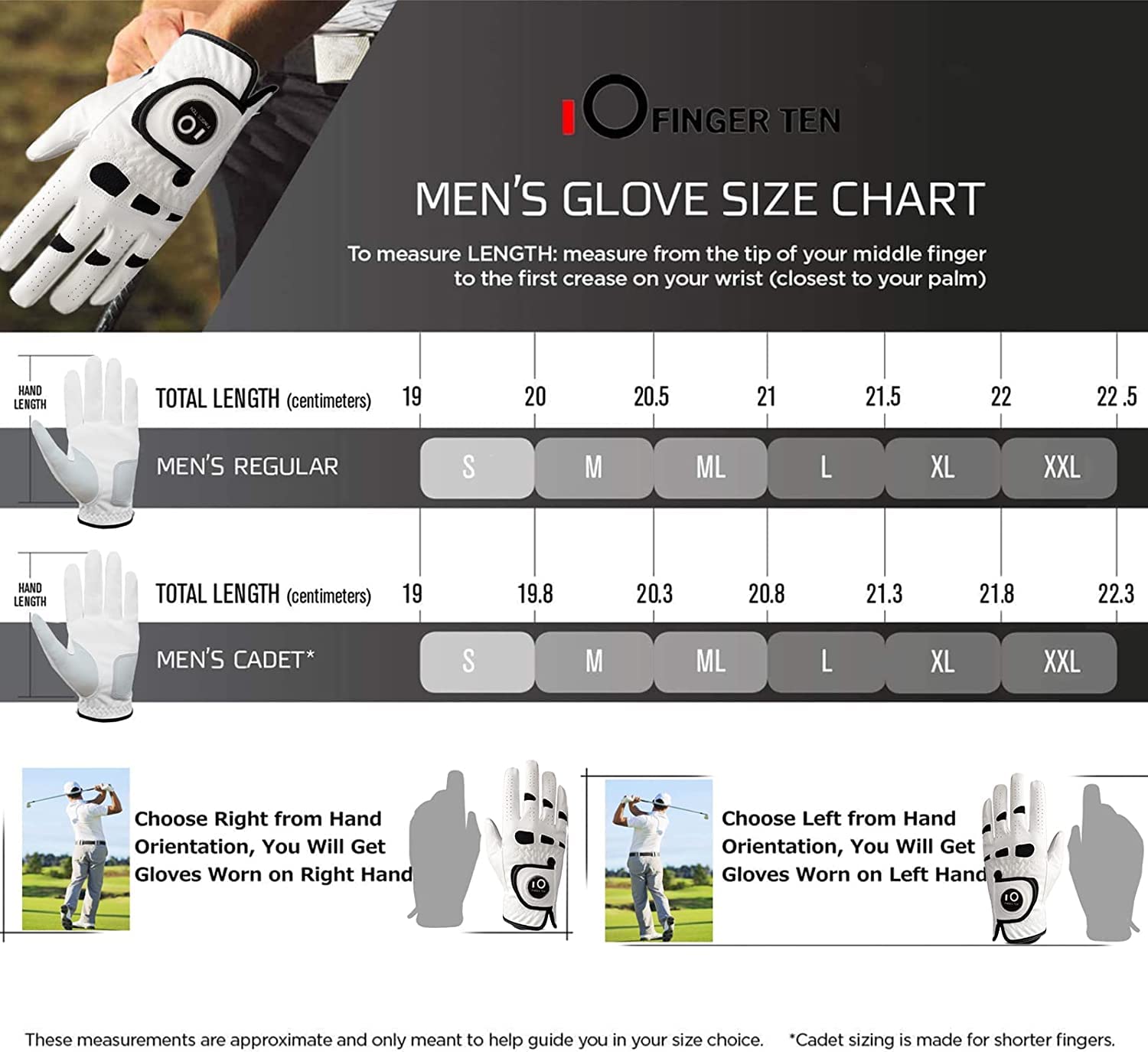 FINGER TEN Golf Gloves Mens Left and Right Hand All Weather Grip Cabretta Leather Weathersof Value Pair, Golf Gloves for men Rain Grip Breathable Wear Resistant (White, S)