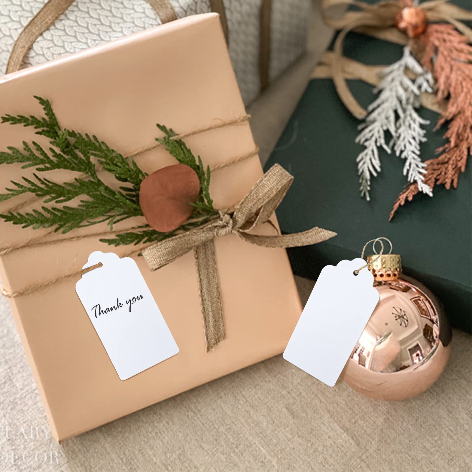 G2PLUS Kraft Paper Gift Tags - 100PCS Large Plain Gift Tags - 5x10CM White Blank Labels with String for Presents, 300g/m²