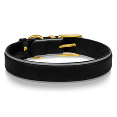 OOPSDOGGY Reflective Geniune Leather Dog Collar Soft Padded Collars for Small Medium Large Breed Dogs Puppy, 4 Sizes, 8 Colors (Black, 12 inches-15 inches)