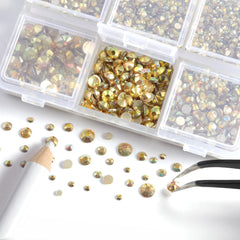 Beadsland 4300pcs Flatback Rhinestones,Gold Rhinestones Nail Gems Round Crystal Rhinestones for Crafts,Mixed 6 Sizes with Picking Tweezers and Wax Pencil Kit, SS6-SS20,Metal Sunlight