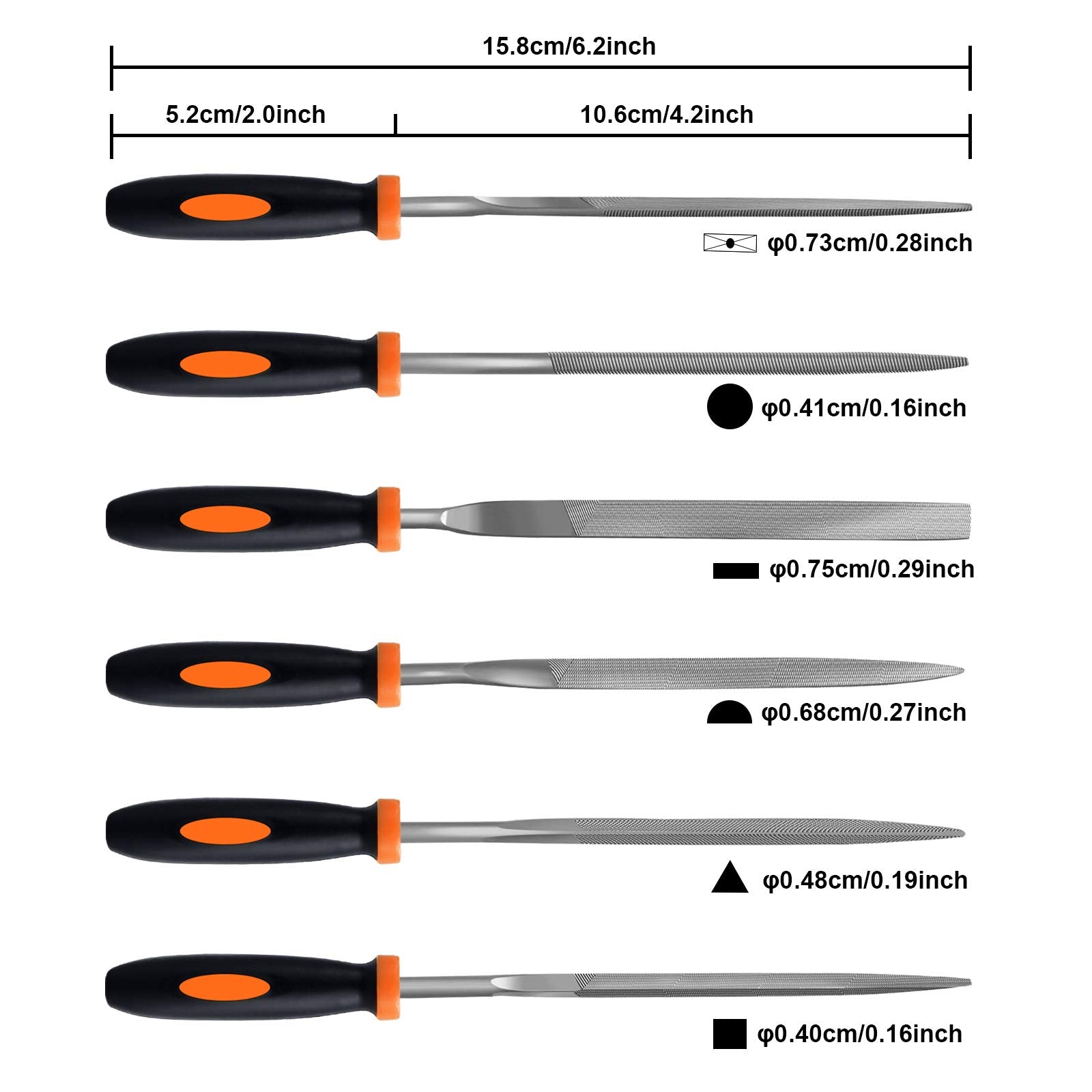 Preciva Needle File Set, 6Pcs Mini File Set, Carbon Steel File Set with Handle, Needle Files Including Flat, Pointed, Half Round, Square, Round, Triangle, Suitable for Metal, Wood,Glass,.etc.(6Pcs)