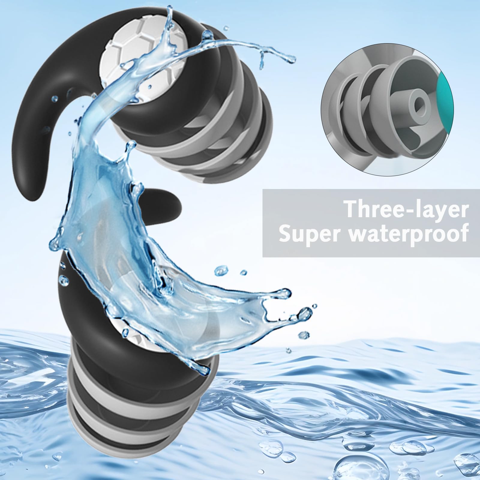 2 Pairs Waterproof Swimming Ear Plugs for Adults Reusable Soft Silicone Swim Earplugs Perfect for Surfing, Diving,Pool,Showering.