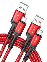 JSAUX Micro USB Cable Android Charger, (2-Pack 2M) Micro USB Android Charger Cable Nylon Braided Cord Compatible with Samsung Galaxy S7 S6 J7 Note 5, Kindle, PS4 and More (Red)