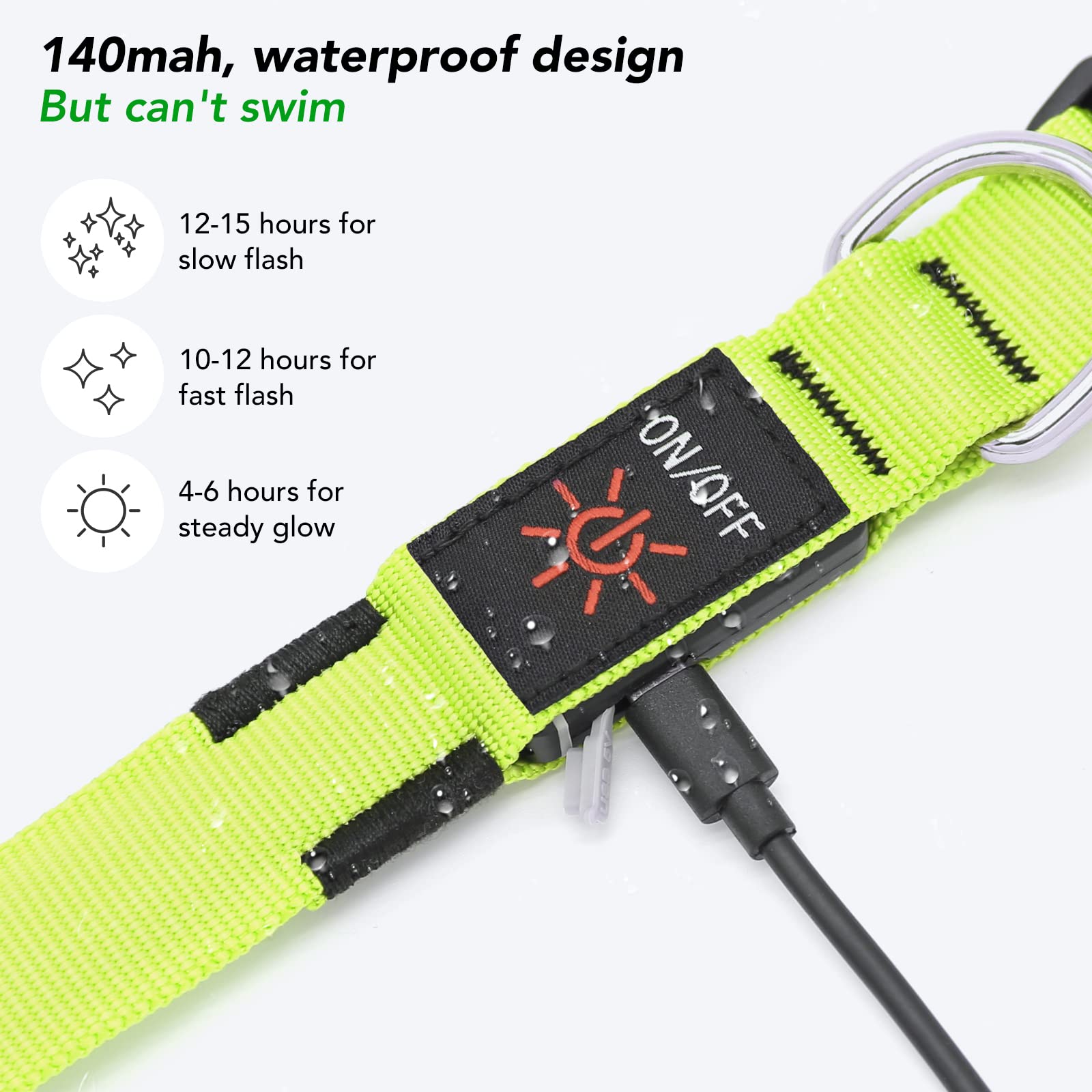 KOSKILL Light Up Dog Collar, Led Dog Collar Usb Rechargeable Waterproof, Flashing Dog Collars For Dark, Illuminated Dog Collars, Glowing In The Dark Dog Collar Lights For Dogs Night Walking Green M