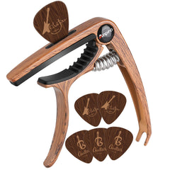 Anpro Guitar Capo with 6 Guitar Picks for Acoustic and Electric Guitar, Ukulele, Mandolin and Banjo, Wood grain