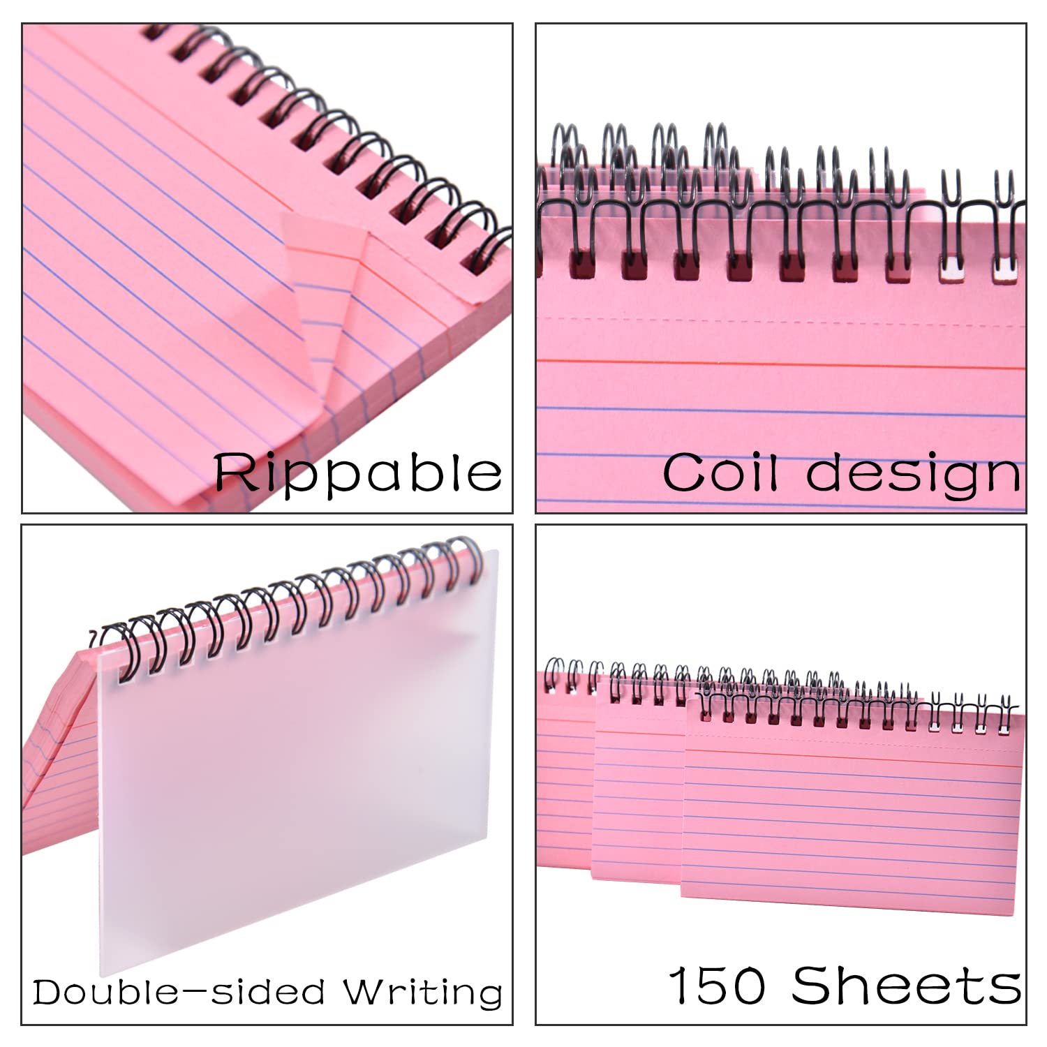 3 Pack Index Cards, 150 Sheets Flash Cards Lined Revision Cards Easy Flip Record Cards Cue Cards for Office Meeting, School Learning, Memory, Sticky Note (Pink)…