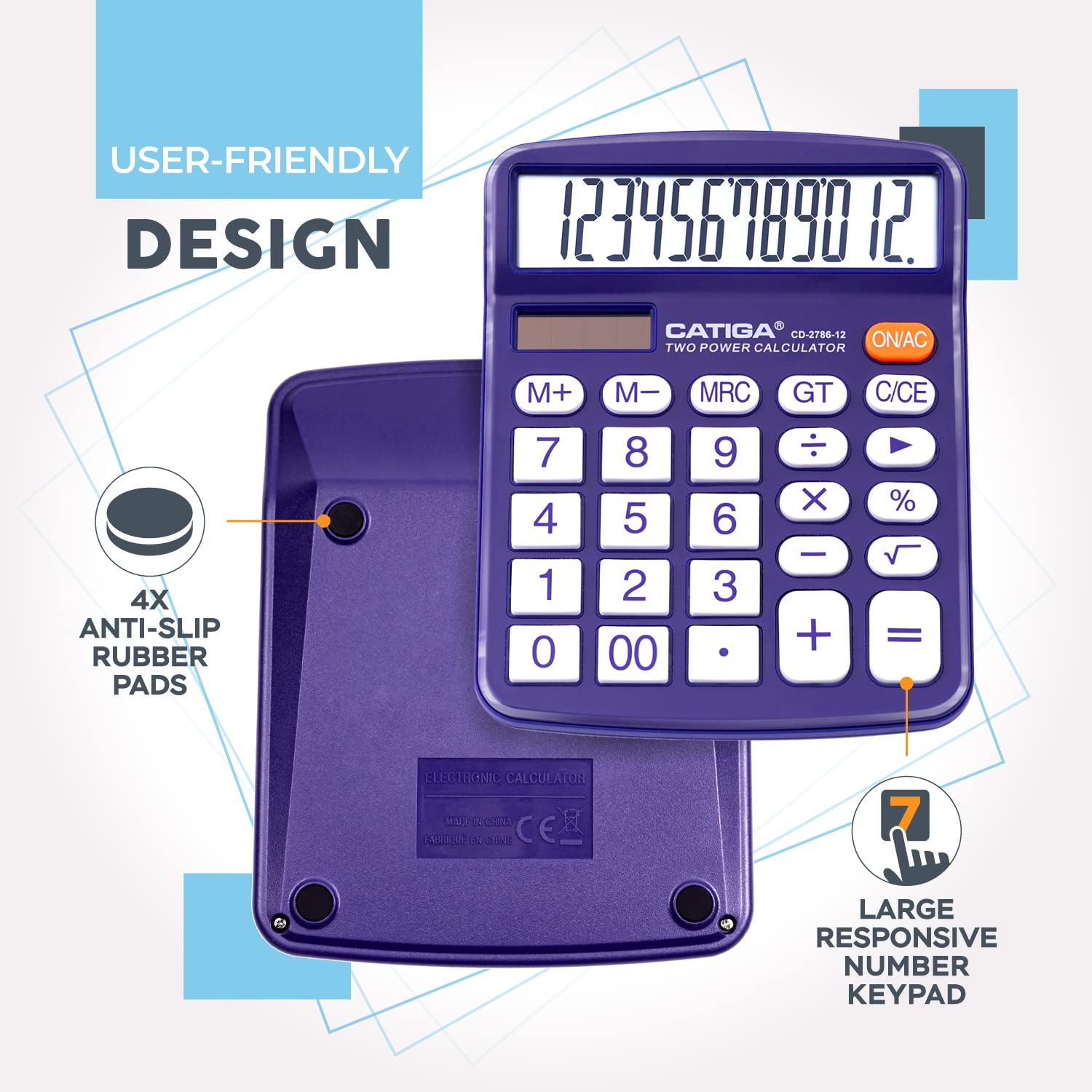 Desktop Calculator 12 Digit with Large LCD Display and Sensitive Button, Solar and Battery Dual Power, Standard Function for Office, Home, School, CD-2786 (Purple)