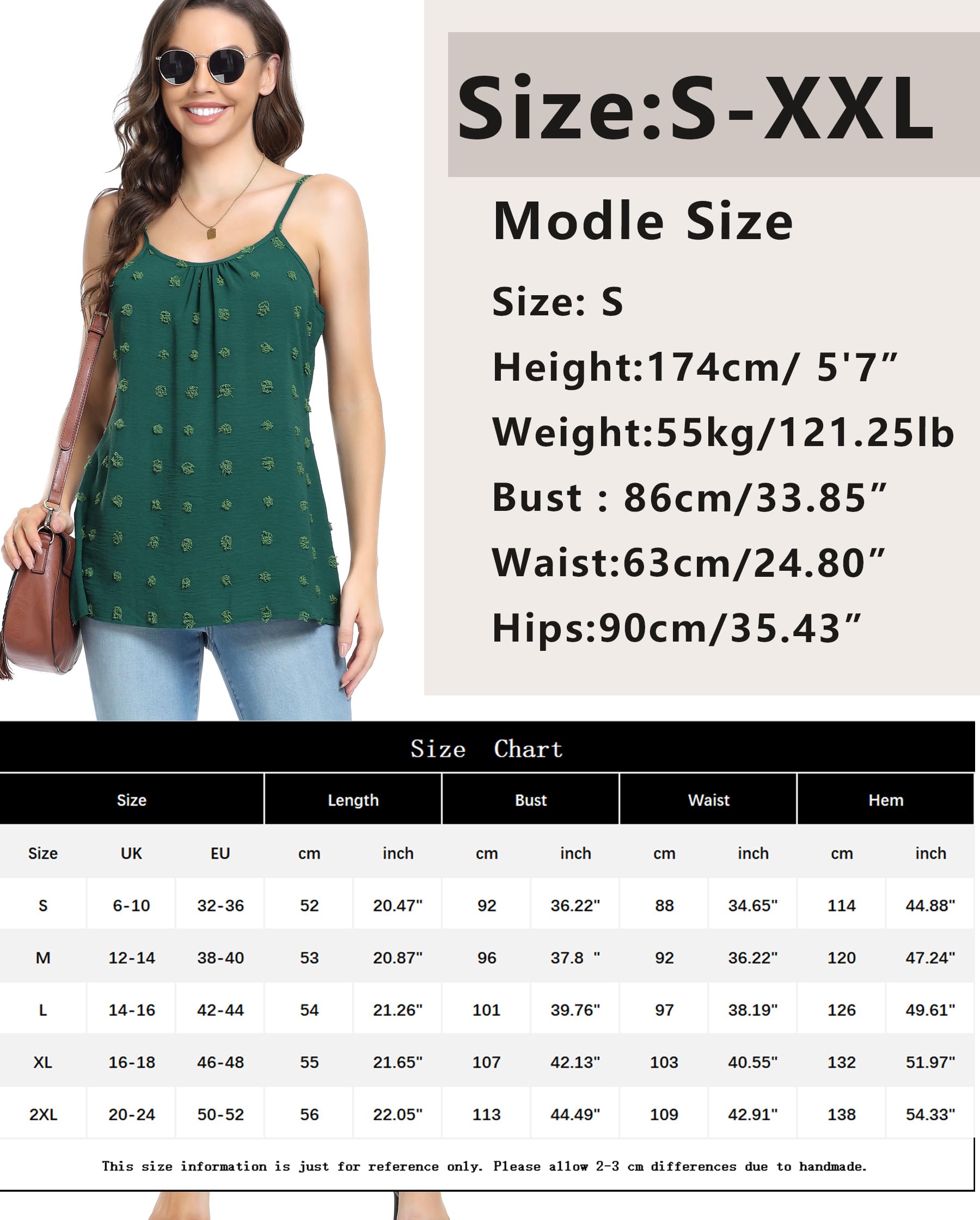 Sopesil Women's Vests Chiffon Ladies Summer Tops Adjustable Strap Sleeveless Tank with Swiss Dot Dusty Green,S