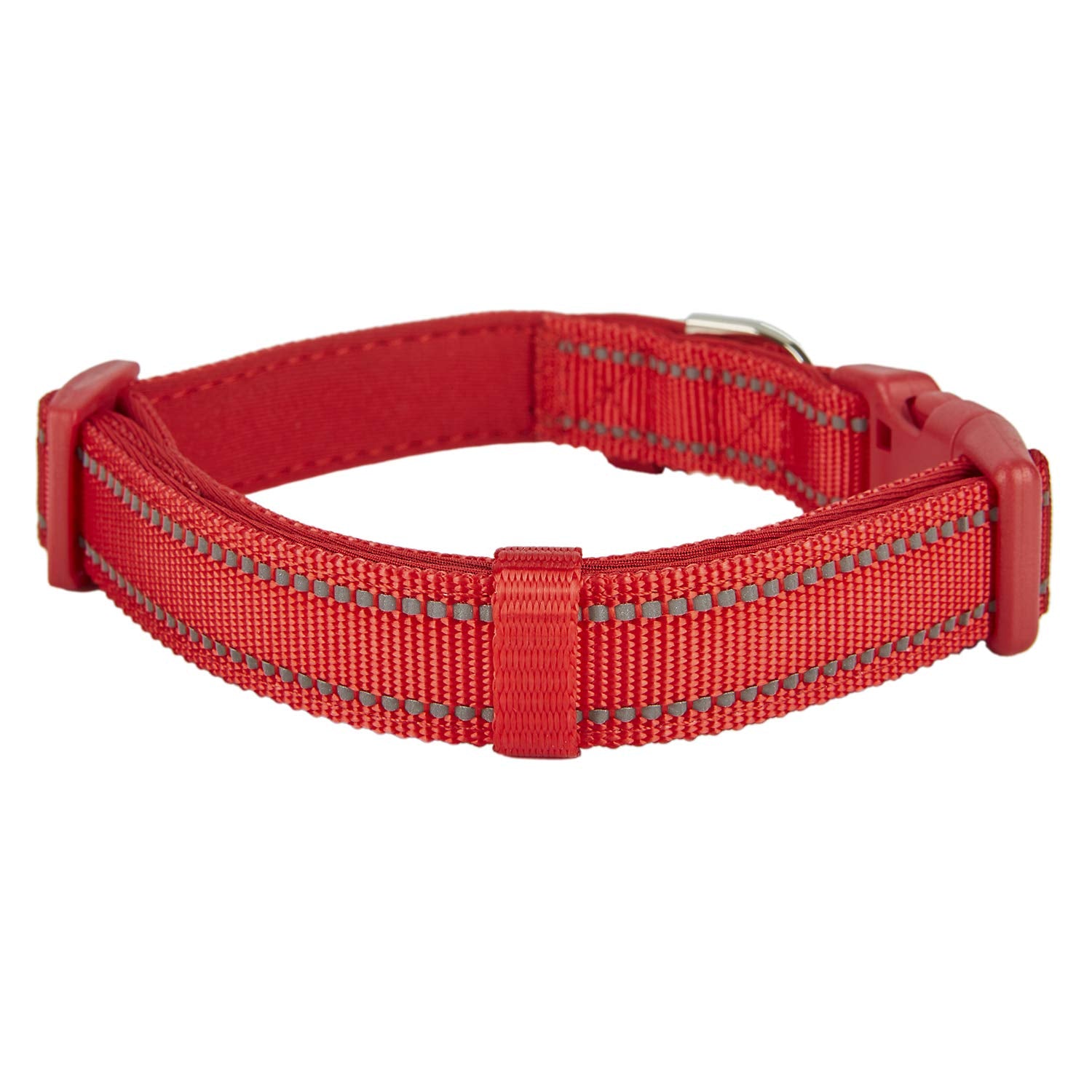 YUDOTE Dog Collar Small Strong Reflective Nylon Webbing with Soft Comfy Neoprene Padded Linning for Small Dogs Daily Use,Red