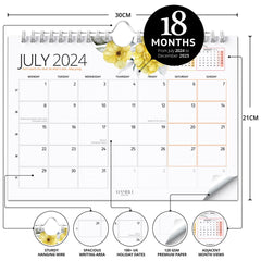 Wall Calendar 2024/25 Colour Calendar - 18 Month Calendar Planner 2024 - Wall Calendar 2024 UK - Month To View 2024-2025 Calendar Now to Dec 2025 - A4 Landscape Calendar for Home, Office