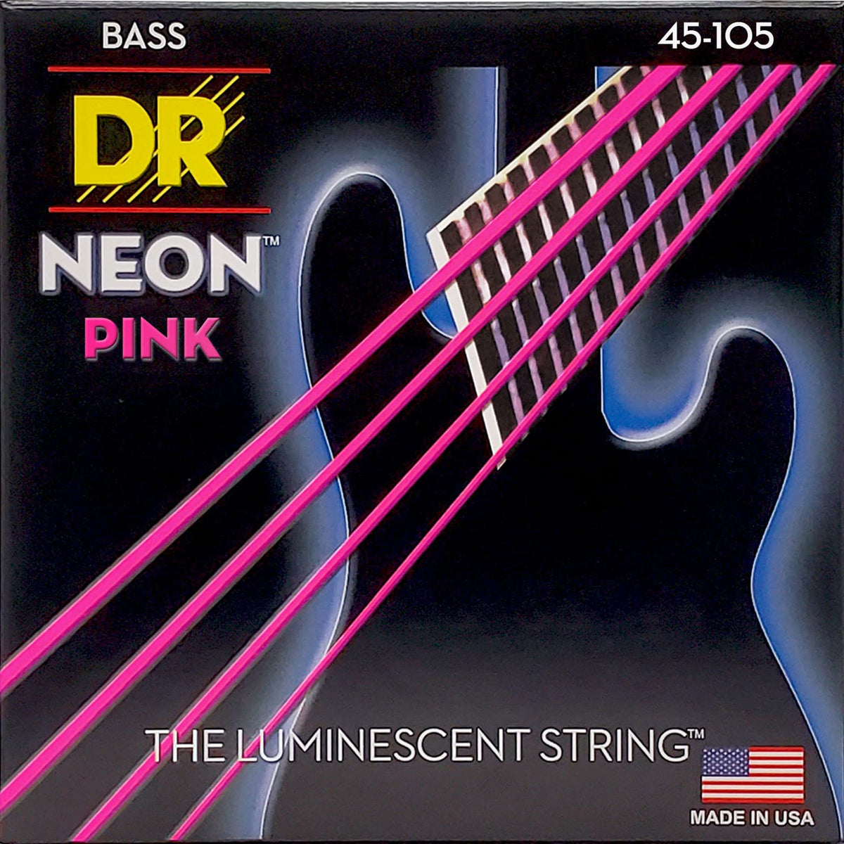 DR Strings HI-DEF NEON™ - PINK coloured Bass Strings: Medium 45-105